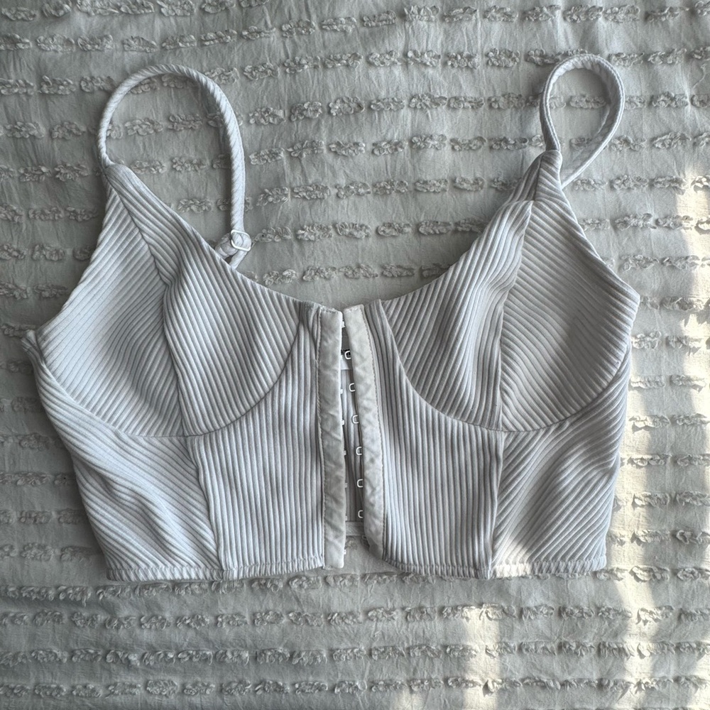 Superdown White Ribbed Corset Crop Top